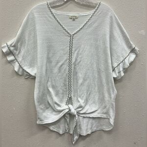 Max Studio embroidered Ruffle Sleeve Tie-Front Top 1X boho coastal cowgirl #736